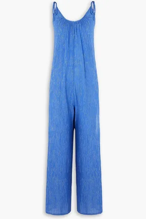 Suzie Kondi Besa metallic crinkled cotton and Lurex-blend gauze jumpsuit - Blue