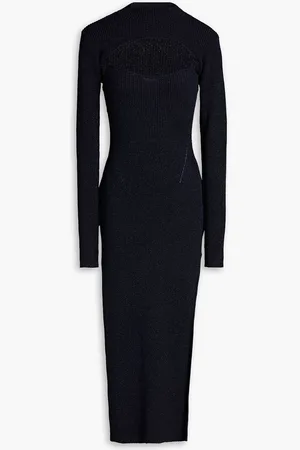 Nicholas Metallic ribbed-knit shrug and midi dress set - Blue