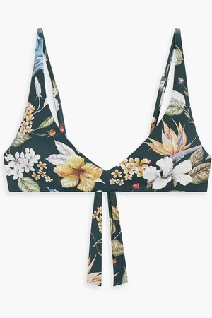 ONIA Jerry floral-print bikini top - Green