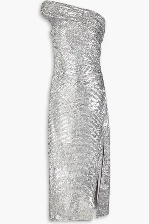 Simkhai Zay one-shoulder ruched sequined jersey midi dress - Metallic