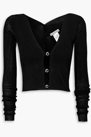 Ioannes Ribbed-knit cardigan and bra top set