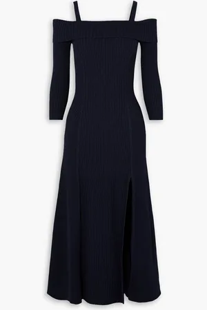 Ganni Cold-shoulder ribbed-knit midi dress - Blue