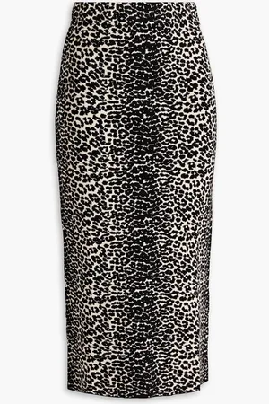 Solid Leopard-print knitted midi skirt