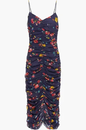 Nicholas Ruched printed silk-georgette midi dress - Blue