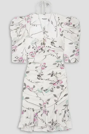 Marant Etoile Galdino ruched floral-print cotton-voile mini dress - White