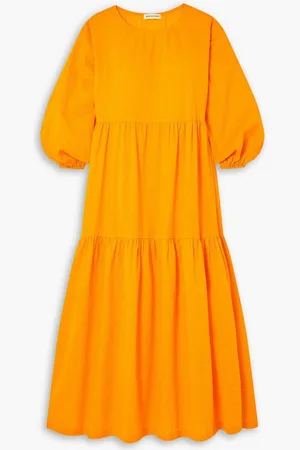 Bouguessa Lulu tiered cotton-cloqué midi dress - Yellow