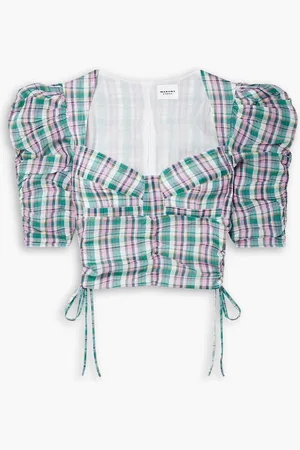 Marant Etoile Galaor ruched checked cotton-voile top - Purple