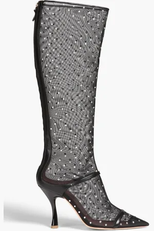 MALONE SOULIERS Tyra crystal-embellished mesh knee boots