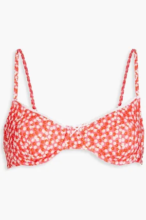 Solid Floral-print underwired bikini top - Orange