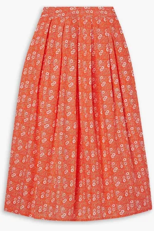 BATSHEVA Laura Ashley Eres pleated floral-print cotton-poplin midi skirt