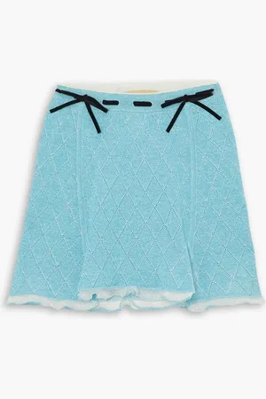 CORMIO Velvet-trimmed pointelle-knit cotton-blend mini skirt - Blue