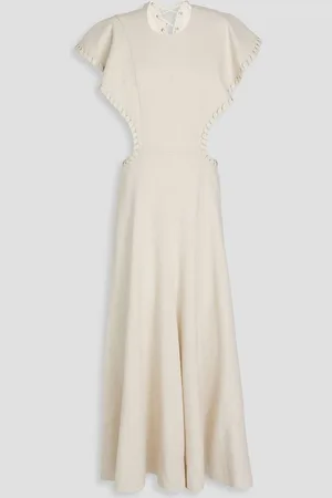 Chloé Leather-trimmed cutout silk-blend canvas maxi dress - White