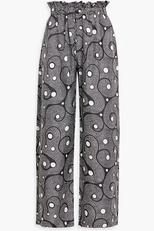 Shrimps Libra buckle-embellished printed silk-twill wide-leg pants