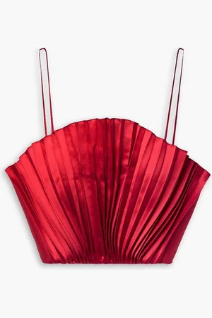 Semsem Cropped plissé-satin bustier top