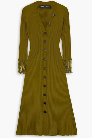 Proenza Schouler Fringed ribbed-knit midi dress - Green