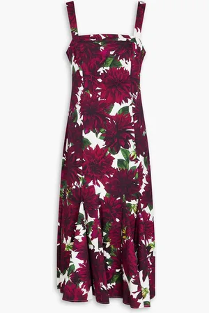 Oscar de la Renta Floral-print stretch-cotton twill midi dress - Purple
