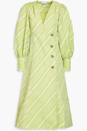 Ganni Margarita striped fil coupé-taffeta midi dress - Green
