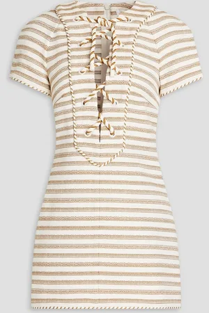 ZIMMERMANN Lace-up striped cotton-blend mini dress - White