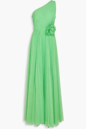 ZAC Zac Posen One-shoulder plissé-mesh gown - Green