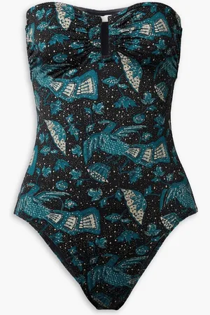 ULLA JOHNSON Monterey printed strapless swimsuit - Blue