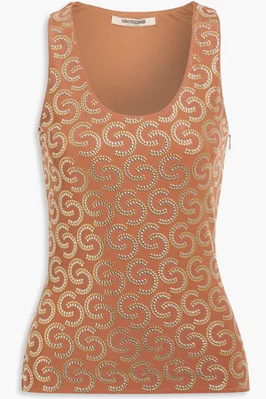 Roberto Cavalli Studded ribbed-knit tank - Brown