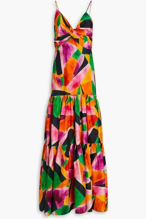 Rebecca Vallance Copacabana twisted printed silk-habotai maxi dress - Orange