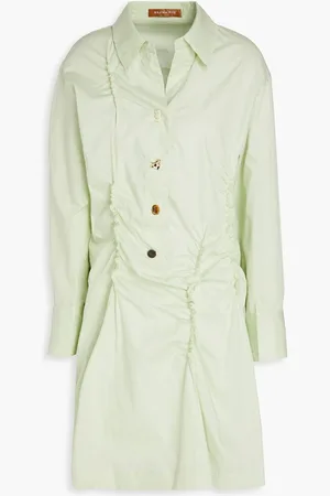 REJINA PYO Ruched cotton-poplin shirt mini dress - Green