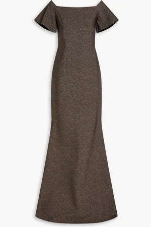 CHIARA BONI Anselma off-the-shoulder herringbone scuba gown
