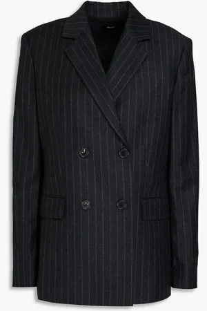 THEORY Double-breasted pinstriped wool-flannel blazer - Gray