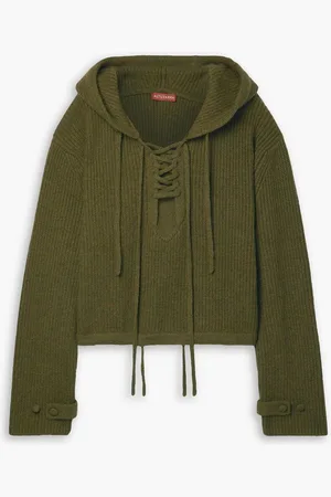 Altuzarra Sekai lace-up ribbed merino wool-blend hoodie - Green