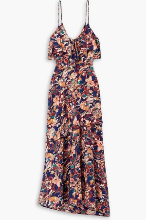 A.L.C. Penelope ruffled floral-print silk-blend crepe de chine midi dress - Blue