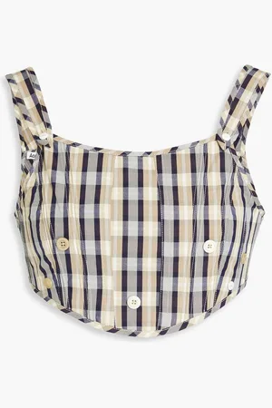 Acne Studios Cropped checked cotton-blend top - Neutral