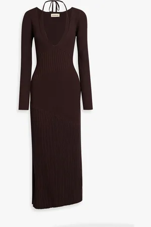 Nicholas Ribbed-knit midi dress - Brown