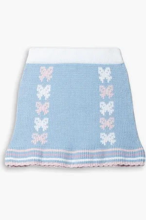 LOVESHACKFANCY Hathaway intarsia cotton-blend mini skirt - Blue