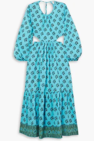 Cubus Carmen open-back printed cotton-poplin maxi dress - Blue