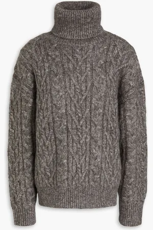 NILI LOTAN Cable-knit alpaca, cotton and wool-blend turtleneck sweater - Gray
