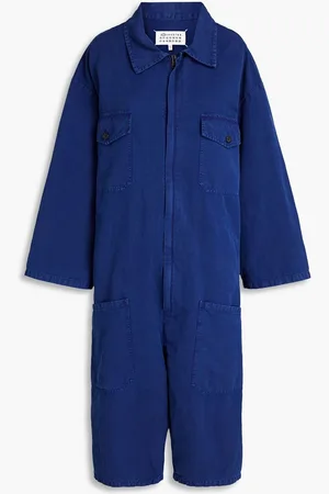 Maison Margiela Cropped cotton and linen-blend jumpsuit - Blue