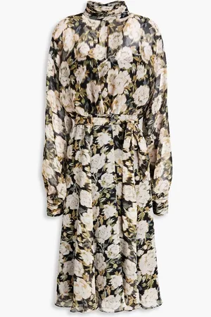 MIKAEL AGHAL Gathered floral-print crepon midi dress - Pink
