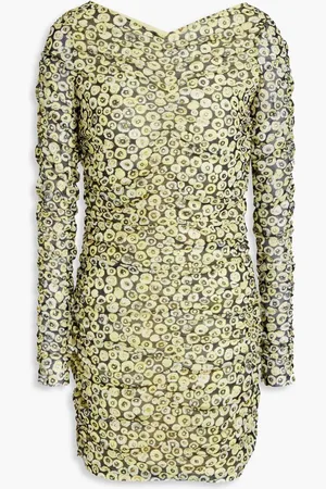 Baum und Pferdgarten Juneaux ruched printed mesh mini dress - Yellow