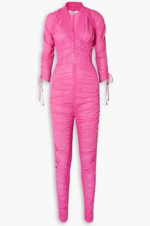 Sleeping with Jacques Chanti ruched stretch-silk chiffon jumpsuit - Pink
