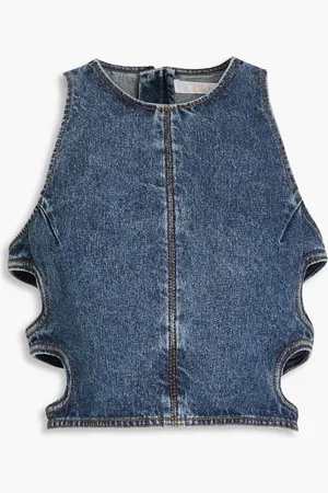 Chloé Cropped cutout denim top - Blue