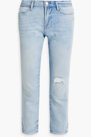 Frame Le High Straight cropped distressed high-rise straight-leg jeans - Blue
