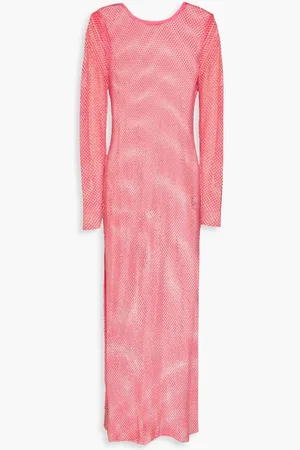 Leslie Amon Crystal-embellished open-knit maxi dress - Pink