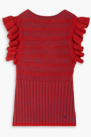 Victoria Beckham Ruffled ribbed wool-blend tank - Red