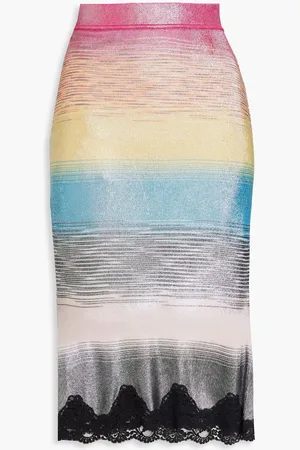Missoni Lace-trimmed metallic space-dyed knitted skirt - Yellow