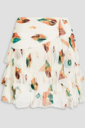 ULLA JOHNSON Ella tiered printed silk-crepon mini skirt - White