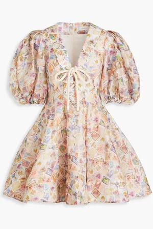 ZIMMERMANN Flared printed linen and silk-blend mini dress - Pink