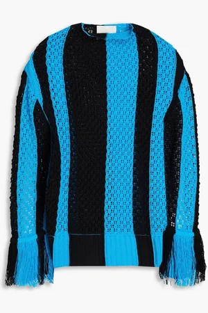 3.1 Phillip Lim Striped pointelle-knit cotton-blend sweater - Blue