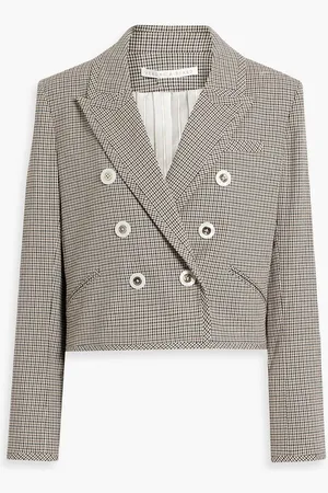 VERONICA BEARD Nevis cropped double-breasted houndstooth tweed blazer - Neutral