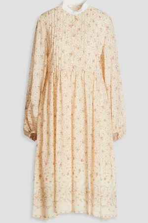Chloé Pintucked printed silk-georgette midi shirt dress - White